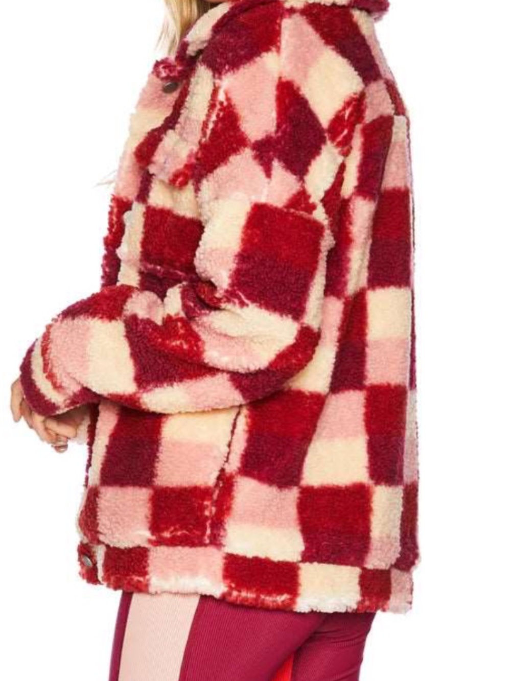 $225 Beach Riot Women's Pink Faux Sherpa Laurie Check Teddy Jacket Coat Size XS
